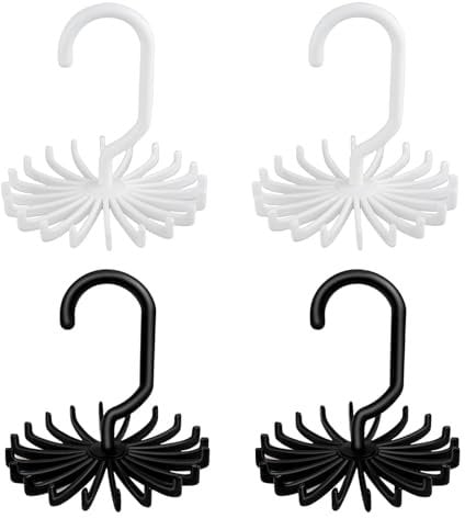 MultiValue Krawattenbügel, 4 PCS Strahlung Scheibe Form Mini Krawattenhalter Organizer Aufhänger 360° Drehbar Multifunktional Krawatterack für Krawatte Leder Gürtel (Schwarz+Weiß, 4)