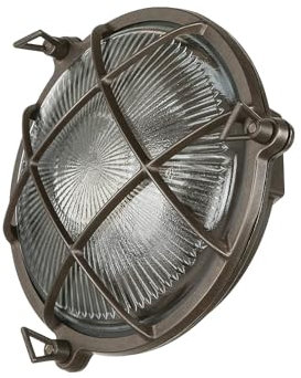 Licht-Erlebnisse Außenwandleuchte Messing Glas in Schwarz Antik IP64 Garten Balkon B:21 cm E27 Rustikal Maritim Gitter runde Wandlampe Outdoor SERIFOS