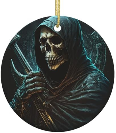 Christbaumschmuck aus Keramik zum Aufhängen, Porzellan, Totenkopf Gothic Tod Sensenmann