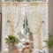 Devola Scheibengardinen Landhausstil Spitze Gardinen Französischer Stil Bistrogardine mit Blumenmuster Stickerei Küchengardine Transparent Kaffee Gardinen HxB 120x130cm Cremefarbe 1 Stück