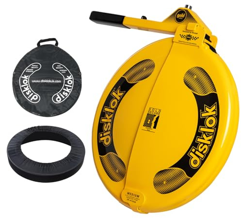 Disklok Gold Security Edition Combo Pack Car Steering Wheel Cover Anti-Angle Grinder Anti-Theft Lock Police Approved Inc. Bag & Cover (Yellow, Medium 39cm - 44cm)