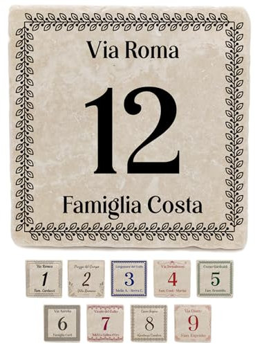 Numero Civico Personalizzato da Esterno in Marmo Botticino - Mattonella 15x15 cm Personalizzabile con Indirizzo, Via, Nome Famiglia, Testo - Per Casa, Villa, Hotel, B&B