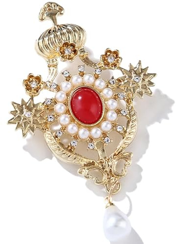 SHERCHPRY Vintage Perlenbrosche Kronenbrosche Pin Für Frauen Kleidung Revers Pin 2.76X1.65X0.20In Elegante Brosche Damen Schmuck Für Blusen Kleider Feiern Und Alltag