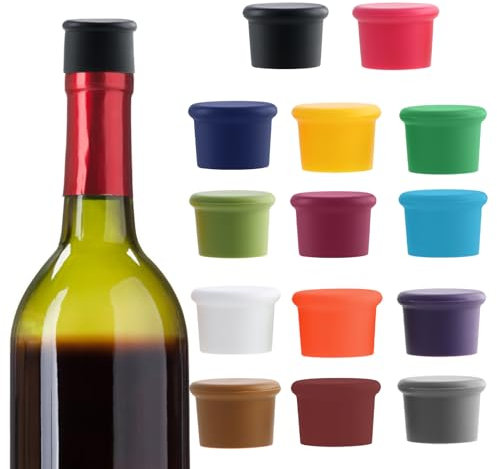 14 Pièces Bouchon de Bouteille en Silicone, Bière Bouchons à Vin, Universel Fermeture du Vin, Couvercle du Boisson pour Bouteilles de Vin BièRe Champagne (14 couleurs)