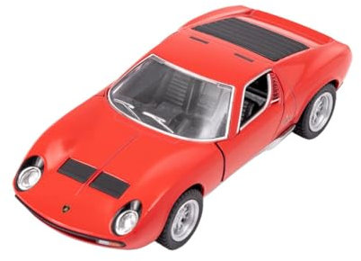 Easy Toys Modellauto kompatibel mit Lamborghini Miura P400 SV - Maßstabsgetreues Spielzeugauto mit zu öffnenden Türen - Automodellierung (Rot)