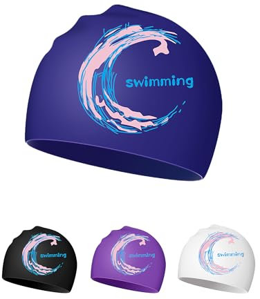 Cuffia da Nuoto - Cuffia da Piscina in Silicone per Donne Uomo Adulti Adolescenti (Blu navy)