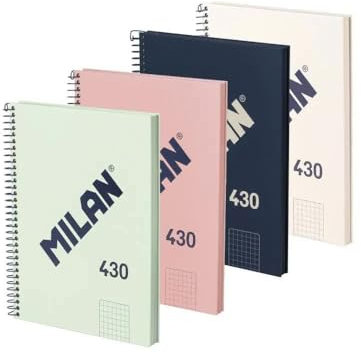 MILAN® Pack 4 cuadernos A5 con tapa dura, papel cuadriculado (5 x 5 mm), 80 hojas de 95 gr/m², colección goma 430