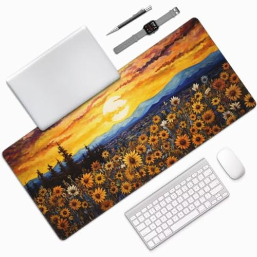 Sonnenblume Mauspad XXL Mauspad 600x300 mm Schreibtischunterlage, Wasserdicht Mauspad Sonnenuntergang Mousepad XXL, Gaming Mauspad Groß Rutschfeste Unterseite, für Gaming Zubehör Zimmer Deko -MU899