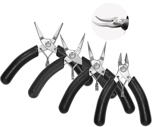 Mardatt 4Pcs Jewelry Pliers Set, Schmuck Zangen Set, Schmuck machen Werkzeuge umfassen Nadelzange, Rundzange, gebogene Zange, Drahtschneider für Schmuck machen Zubehör