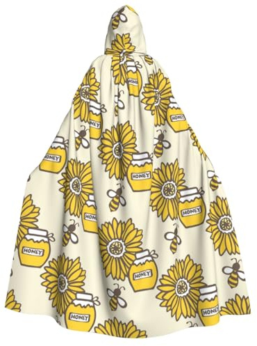 Xiso Ver Cartoon Honey Pot Bee Sunflower Unisex Adults Halloween Costumes Cape Hooded Cosplay Costume Robe Cloak Cape