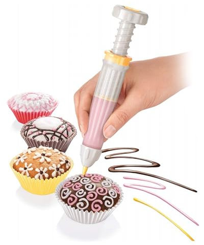 AVILIA Penna Decora Dolci con 5 Beccucci Intercambiabili - Imbuto in Silicone e Plastica, 15 cm - Sicura, Resistente e Facile da Usare - Ideale per Dolci e Salati - Incluso Utensile per Pulizia