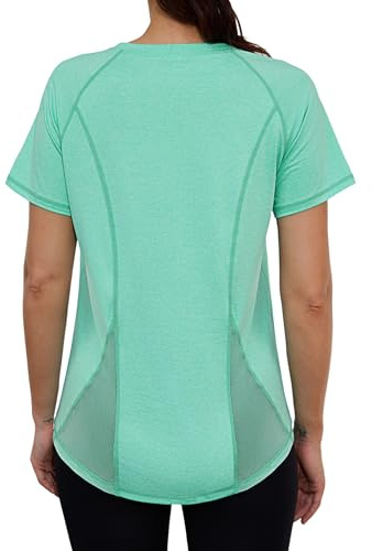 Terecey Sport Tshirt Damen Rundhals UPF 50+ Funktionsshirt Basic Loose Fit | UV, Locker, Atmungsaktiv,Schnelltrocknend, Leichtes ,92% Polyester ,8% Spandex, Für Fitness Yoga Laufen,mit Back Mesh