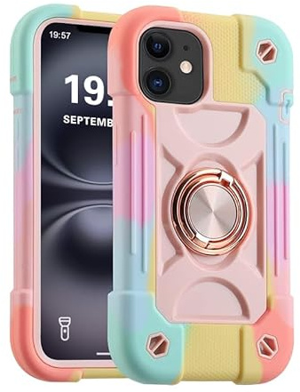 for iPhone 13 mini Case/iPhone 12 mini Case with 360°Rotate Ring Stand, Military Grade Drop Shockproof, Full Body Protection, Heavy Duty, 3-Layer Protective Cover for iPhone 13 mini/12 mini