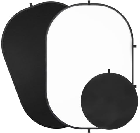 5X6.5ft Hintergrund für Fotografie, doppelseitiger weißer Bildschirm und schwarzer Bildschirm, 2 in 1 zusammenklappbarer und umkehrbarer Hintergrund für Fotografie, YouTube-Videos und Live-Streaming