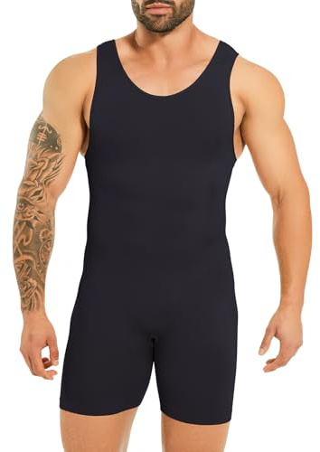 Kitfore Shapewear för män, bodysuit, sömlös magkontroll, kompressionströja, svart, S