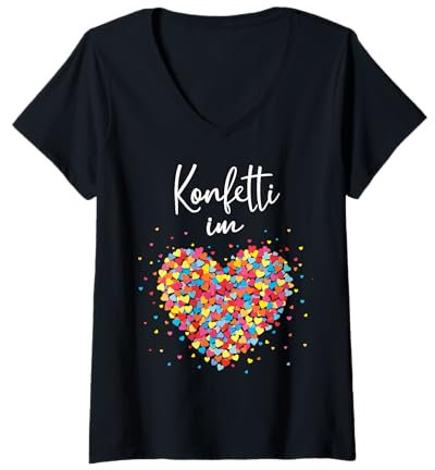 Damen Konfetti im Herzen Karneval Fasching Kostüm T-Shirt mit V-Ausschnitt