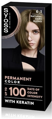 SYOSS Permanent Color 6-1 Rubio Oscuro, tinte de pelo y mascarilla intensiva con keratina, para una cobertura profesional de canas, color duradero y cuidado intensivo