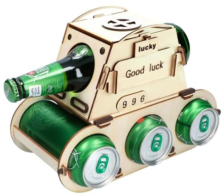 ZELAITE Personalised Wooden Tank Design Bottle Carrier - Beer Gifts for Men, Unique Gift for Men for 30th, 40th & 50th Birthday, Wooden Bottle Carrier, a, Wood