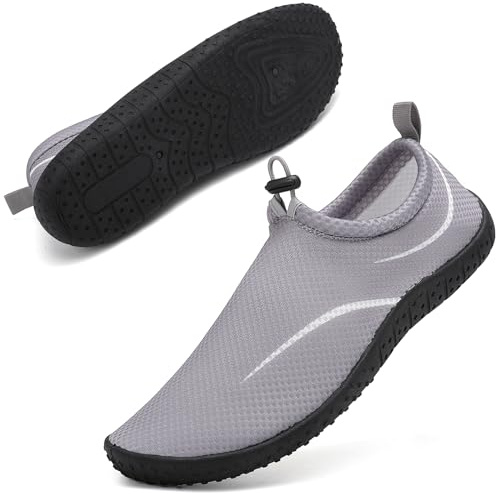Water Shoes Beach Shoes Swim Swimming Aqua Socks Barefoot for Sea Pool Quick Dry Lightweight Breathable Adjustble Surf Dive Women Men(Drawstring line Grey 43 EU/9 UK)