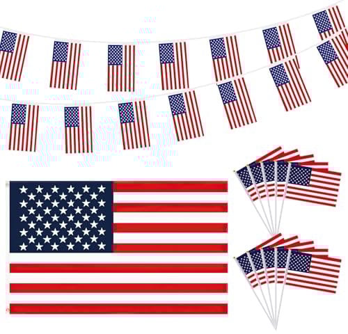 20 Flags USA Flag Banner, American Flag 150 * 90cm, 10pcs American Flag Bunting Handheld, USA Independence Day Decoration, American Flag Celebration 4th of July Decorations Holiday Party Decor
