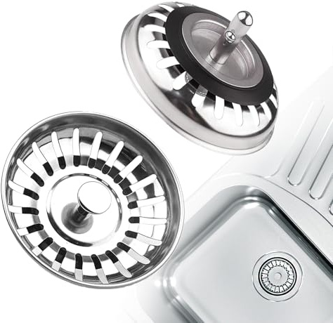 2 Pack Kitchen Sink Plug Strainer Replacement, Stainless Steel Universal Sink Plug for Food Waste/Hair Catcher - UK Sinks Hole Diameter 79mm