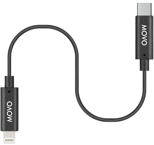 Movo IMA-5 USB-C to 11.8 (30CM) Lightning Microphone Adapter Cable – Connect USB-C Shotgun Mics to iPhone/iPad – Compatible X1, X1-MINI, Rode VideoMic NTG, VideoMic GO II
