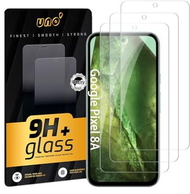 UNO' 3 Uds Protector de Pantalla de Cristal Templado Para Google Pixel 8a (6,1), Ultraresistente, Dureza 9H,Antiarañazos, Anti-Huellas, Alta Sensibilidad, Transparencia HD, Sin Burbujas