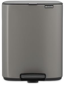 Brabantia Bo Pedal Bin 12L (Platinum), Soft Closing Waste Bin with Light Pedal Operation, Easy to Clean Removable Plastic Inner Bucket with Free PerfectFit Rubbish Bags Included
