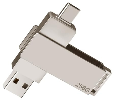 USB Stick 256GB, Dual USB C Stick 3.2 + Type C Speicherstick für Handy bis 200MB/s, Metallgehäuse Wasserdicht mit 360° Drehung, Mini USB Stick USB C kompatibel mit iPhone MacBook Windows iPad