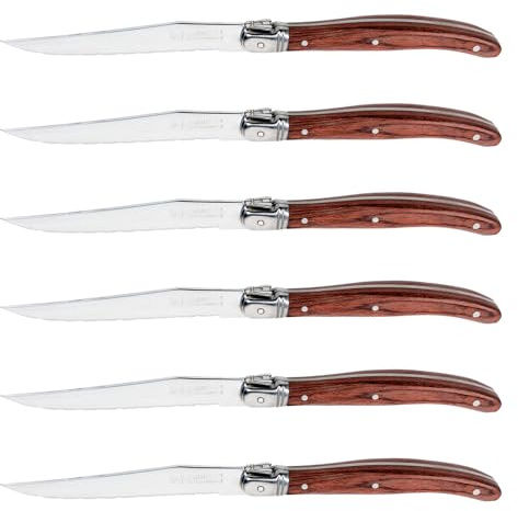 FSYGloryGlides Couteaux à Steak Style Classique – Set de 8, Lames Dentelées en Acier Inoxydable, Manche en Bois Naturel, Usage Quotidien & BBQ, Coffret Cadeau (Ensemble 6 pièces couleur bois)