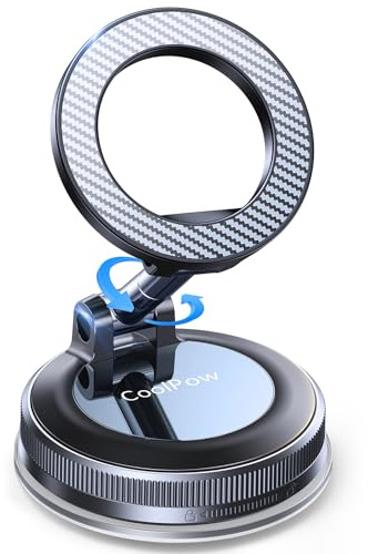 Coolpow【Newest Vacuum Magnetic Phone Holder for Car Phone Holder Mount【Movable Vacuum Suction】Magsafe Car Mount Cell Phone Holders for Your Car Accessories for Women Men for iPhone 17 16-Carbon Fiber