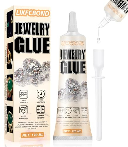 LIKFCBOND Pegamento para Bisutería, Pegamento Fuerte para Joyas Transparente, Pegamentojoyas con Raspador, Unión de Precisión para Pegar variasjoyas, Piedras Preciosas y DIY, 120ml