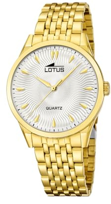 Lotus Herrenuhr Analog aus Edelstahl 316L Goldfarben | Quarzuhr, Widerstandsfähiges Mineralglas, Wasserdicht 5 ATM, 19057/1, Classic Steel
