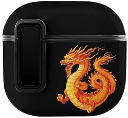 Chinese Dragon Printed Earbuds Case Compatible with AirPods 4 Bluetooth Headphone Cases with Black Button Protector