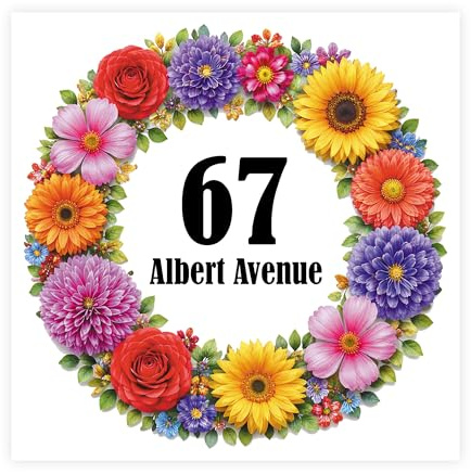 Personalised Wheelie Bin Sticker | Flower Circle House Number Decal | Waterproof Floral Wreath House Address Bin Label