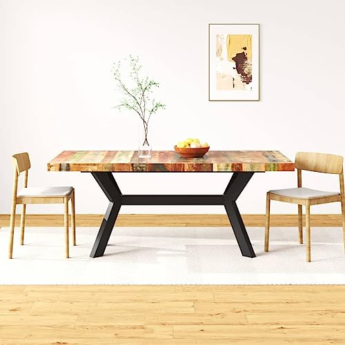 Keeushr Industrie Vintage Esstisch aus recyceltem Massivholz mit Stahlkreuzgestell 180 cm Altholz Tisch für Küche und Esszimmer robuster Tisch im Industriedesign