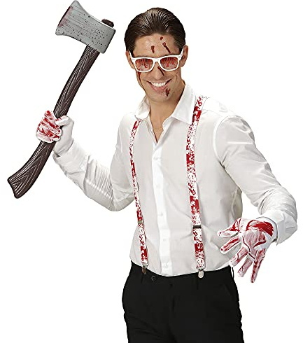 Widmann 01156 - Verkleidungsset Psycho, Blutige Hosenträger, Handschuhe, Brille, Halloween, Karneval, Mottoparty