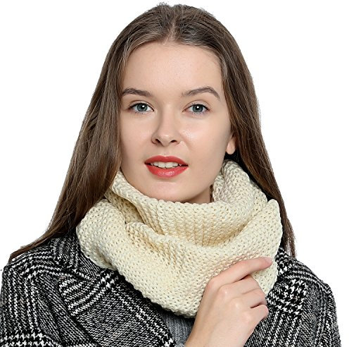 DonDon Loop Schal Damen Winter Schlauchschal Winterschal Rundschal weich und warm weiß