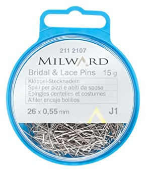 MILWARD Bridal/Lace Straight Sewing Pins Compact, Mild Steel, Silver, 26mm, 15g