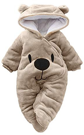 sunnymi 0-24 Monate Baby Bär Samt Hoodie Weihnachten Overall Winter Kleidung Set (3 Monate, Khaki Bär)