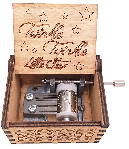 Youtang Spieluhr mit Handkurbel, geschnitztes Holz, Musik-Geschenke, Play Twinkle Twinkle Little Star, braun