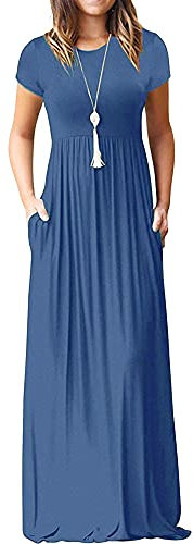 AUSELILY Maxi Dress for Women - Summer Casual Long Dresses for Ladies with Pockets L Beja Blue