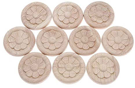 MUXSAM 10Pcs Wood Mouldings Carved Applique Corner Onlay Central Flower Frame Round Pattern Cabinet Furniture Decoration 6cm