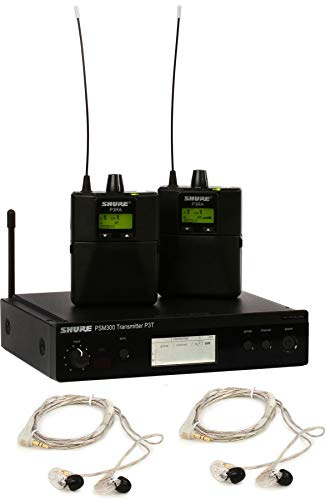 Shure PSM300 P3TRA215TWP Pro Wireless In-Ear Personal Monitor System con auricolari SE215-CL, confezione doppia – H20 Band