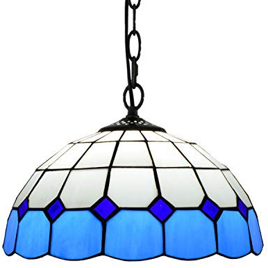 Blivuself 12 Inch Tiffany Pendant Light Blue Minimalist Pendant lamp Glass Light Fitting for Bedroom Restaurant Café