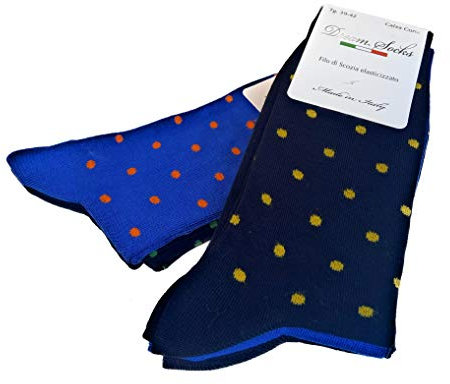 DREAM SOCKS 6 paia calze corte da uomo a metà polpaccio in cotone filo di scozia elasticizzate,calzini molto leggeri made in italy rimagliate a mano.(6 Paia set. POIS, 43-46)