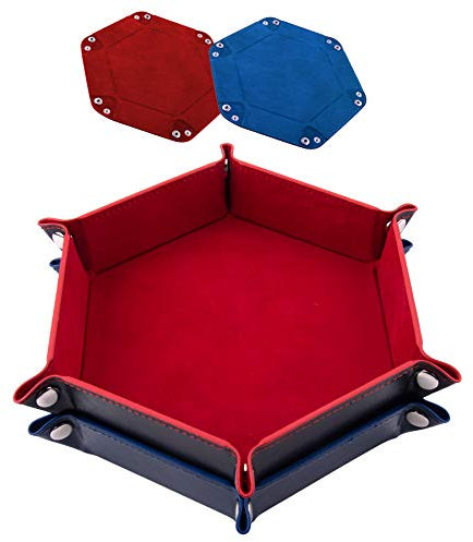 SIQUK 2 Stück Würfelbretter Doppelseitig Würfelbrett, Samt Faltbar Würfeltablett Hexagon Würfelteller Leder Würfelbretter für RPG DND Dragons Würfel Gaming(Rot und Königsblau)