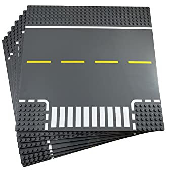 APOSTROPHE Games Building Block Road Base Plates Age 7+ Compatible with All Major Brands (Roads 8 Pack), 25.6 cm 25.6 cm, 2 Straight, 2 Curve, 2 Crossroads, 2 T-Junction Plate