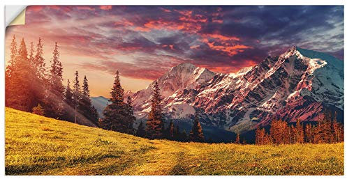 ARTland Wanddeko Wandtattoo selbstklebende Vinylfolie 100x50 cm Querformat Landschaft Berge Alpen Natur Wald Sonnenuntergang U1RI