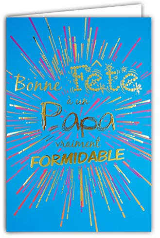 65-1286 Carte Personnalisée Bonne Fête à un Papa vraiment Formidable - Or Doré Brillant - avec Enveloppe - Format Fermé 115x170 mm - Fabrication Française - Bleu